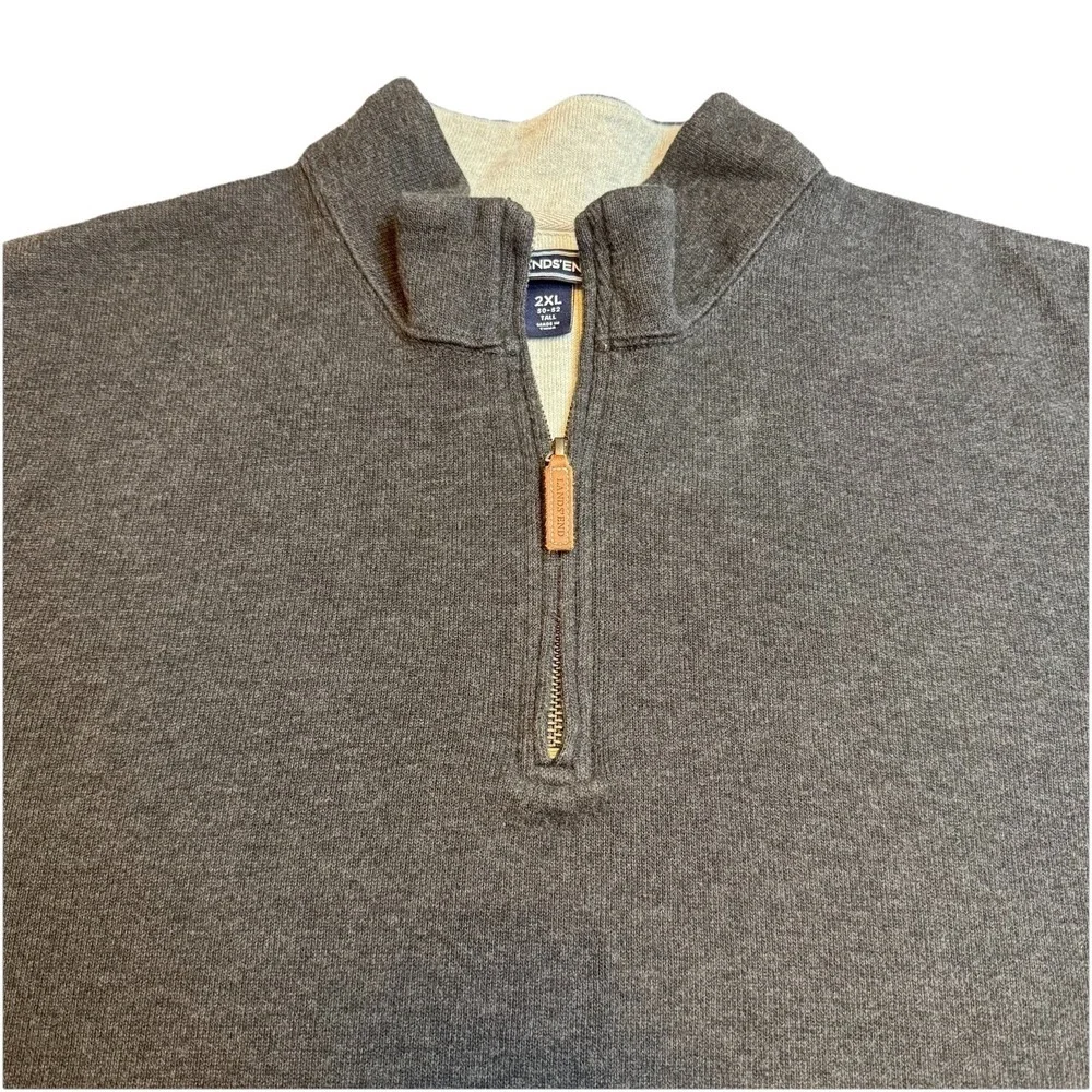 Lands End Sweater Pullover Mens 2XL Gray 1/4 Zip Knit Casual‎ Adult Long Sleeve